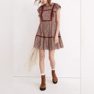 New Madewell Flutter-Sleeve Mini Dress in Cottage Garden Medium